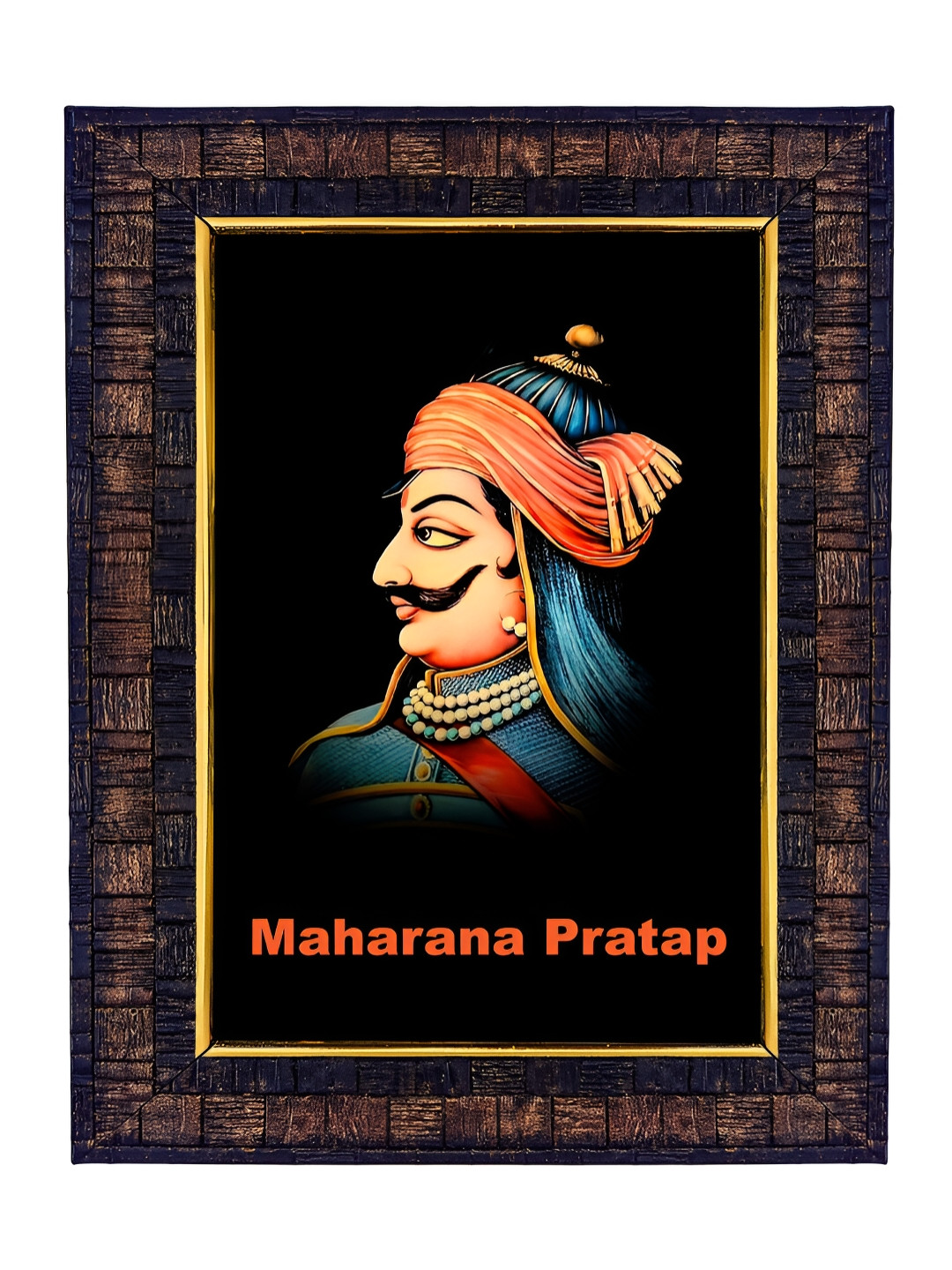 Hawai Black & Brown Maharana Photo Print With Wooden Wall Photo Frame