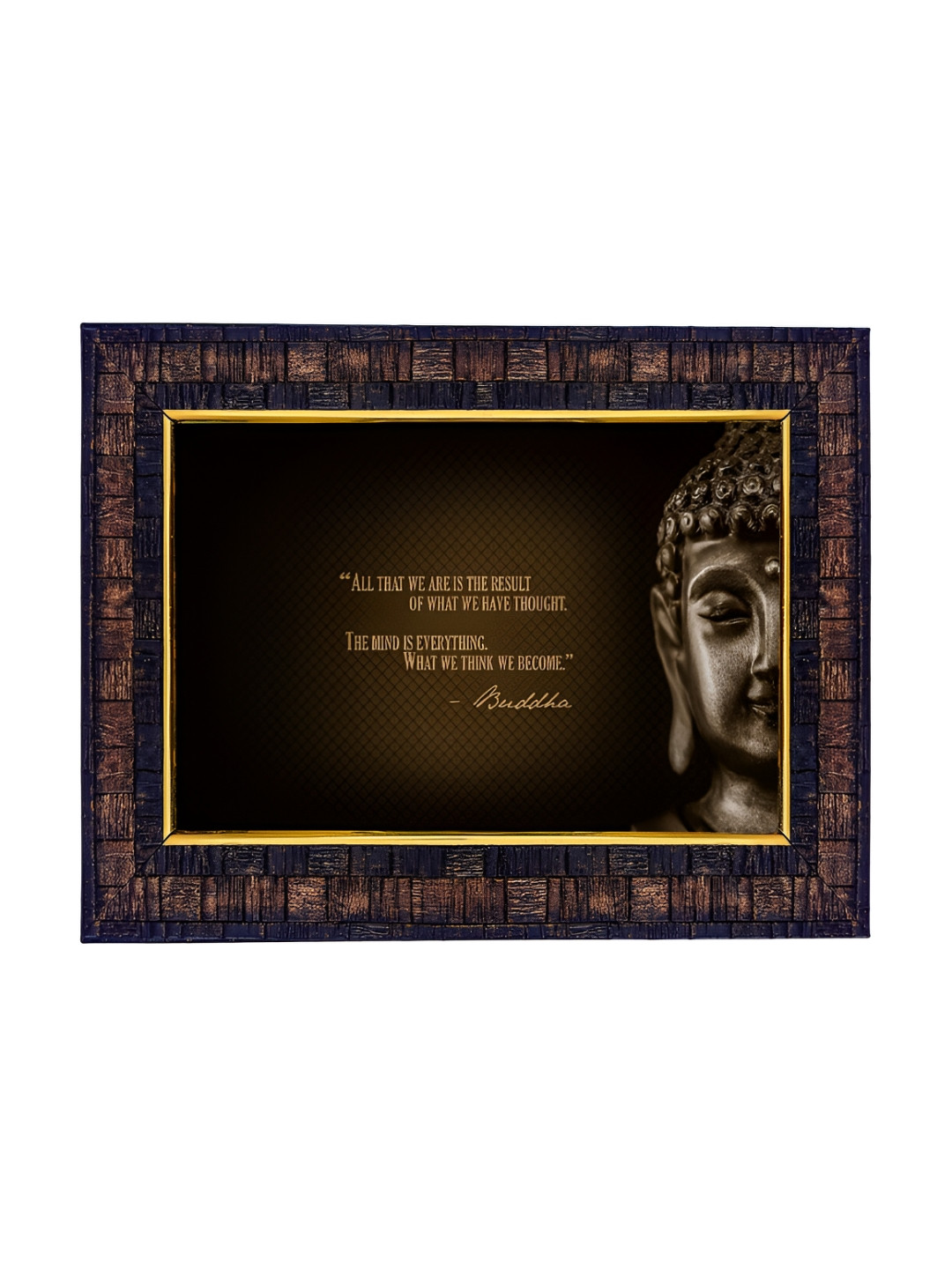 Hawai Black & Brown Gautama Buddha Printed With Wooden Wall Photo Frame