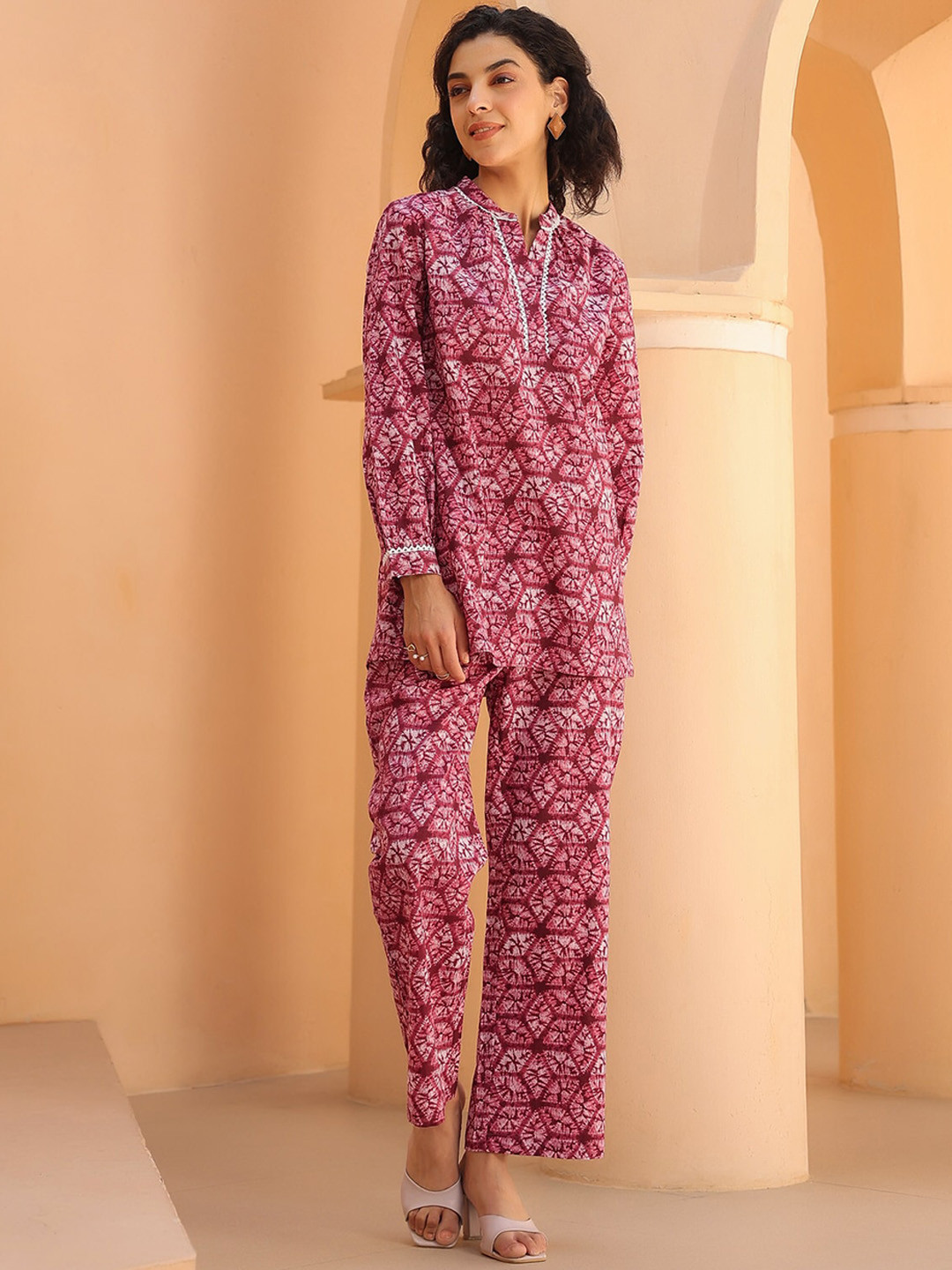 JISORA Tie & Dye Printed Cotton Tunic With Trousers Co-Ords