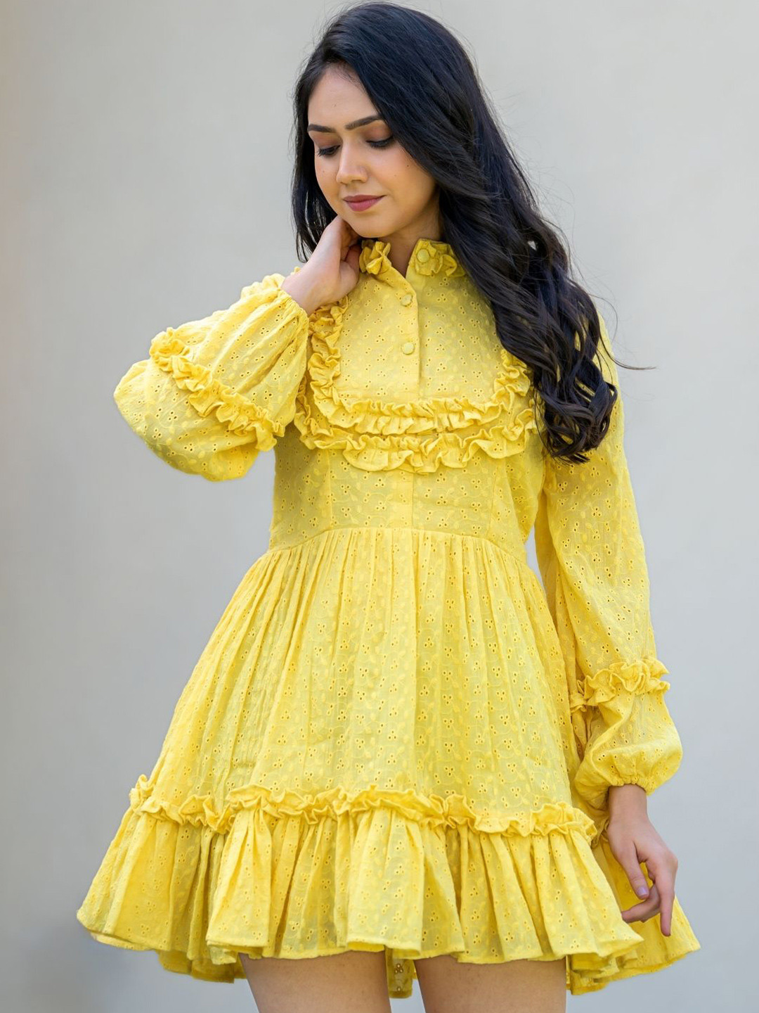 HOUSE OF JAMOTI Mandarin Collar Fit & Flare Dress