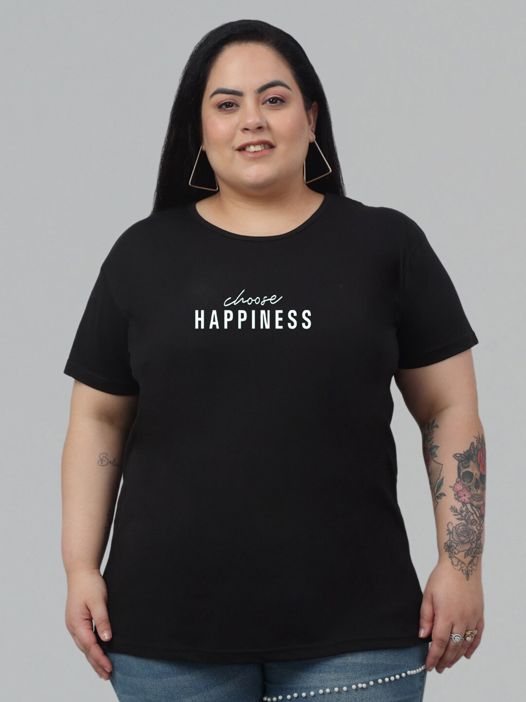 Trend Level Plus Size Typography Printed Round Neck Short Sleeves Cotton Casual T-shirt
