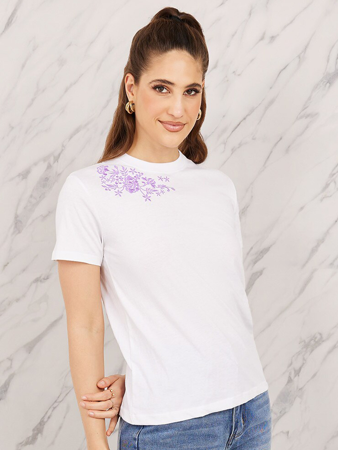 Styli Embroidered Graphic Round Neck Regular Fit T-Shirt