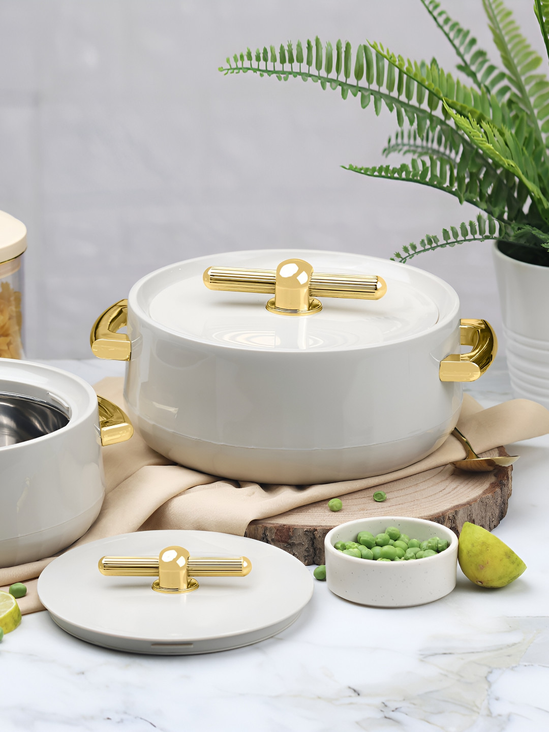 SELVEL Grey & Gold Toned Porcelain Dishwasher Safe Serving Casserole