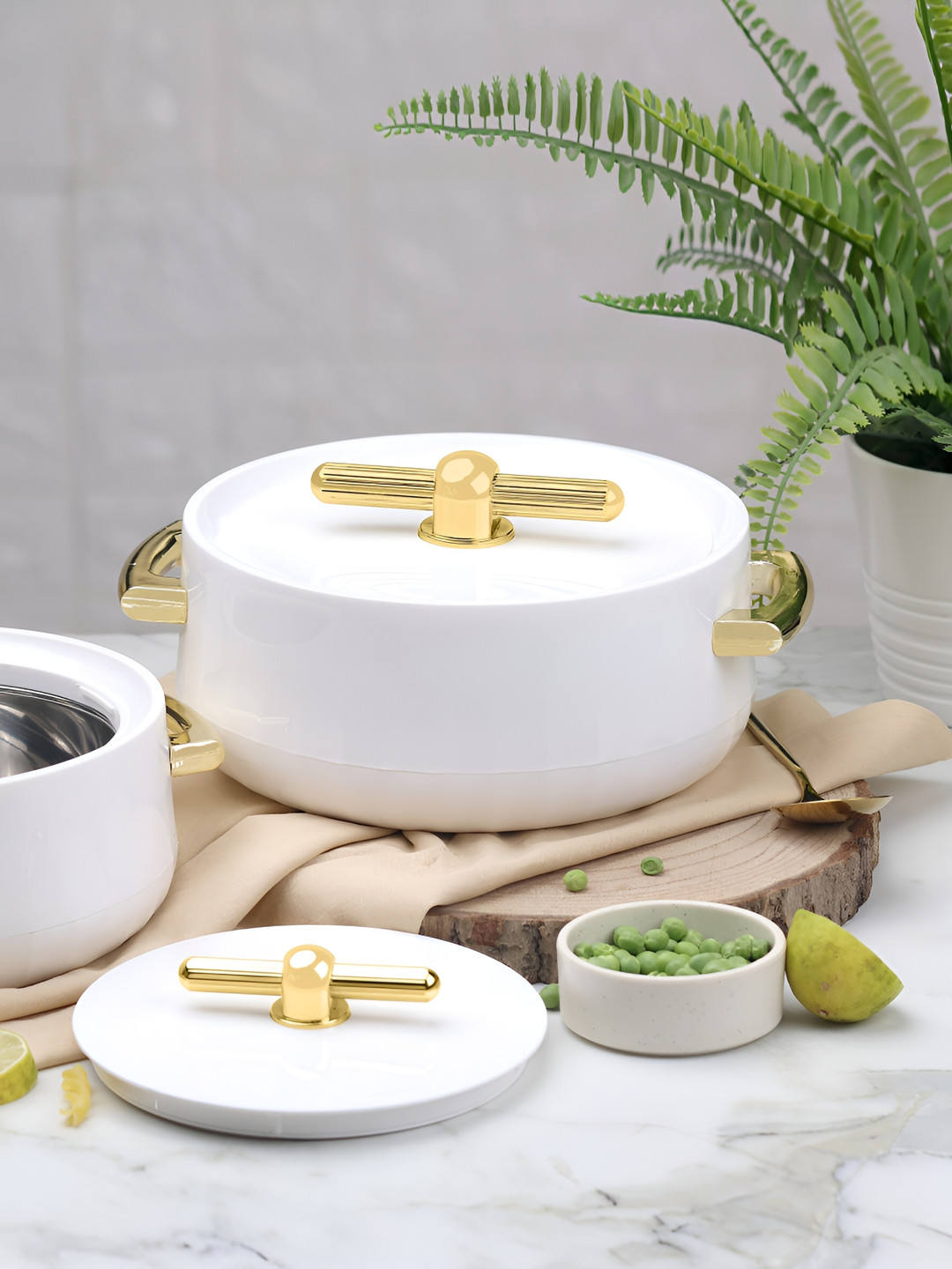 SELVEL White & Gold Toned Porcelain Dishwasher Safe Serving Casserole