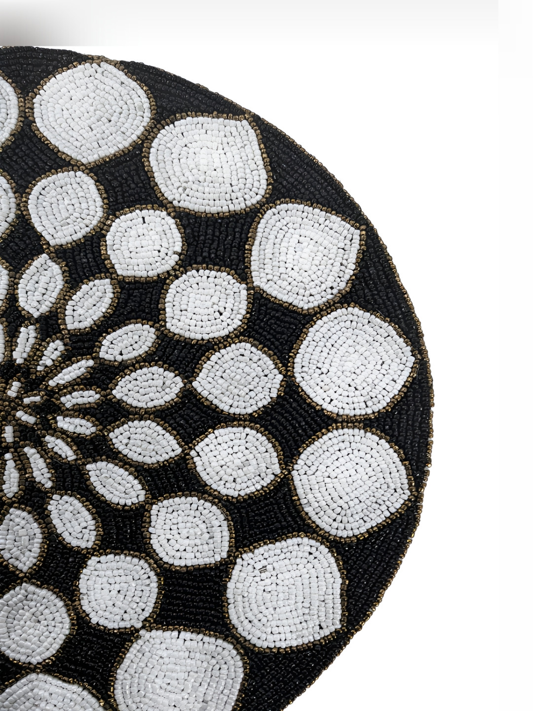 Good Vibes Black & White Beaded Round Shaped Table Placemat