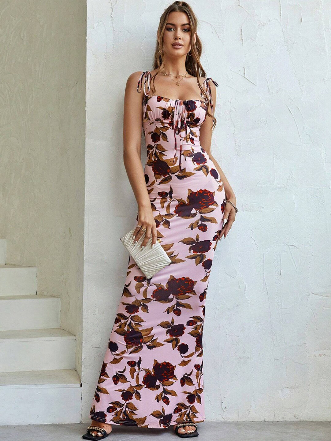 BAESD Shoulder Straps Floral Print Maxi Dress
