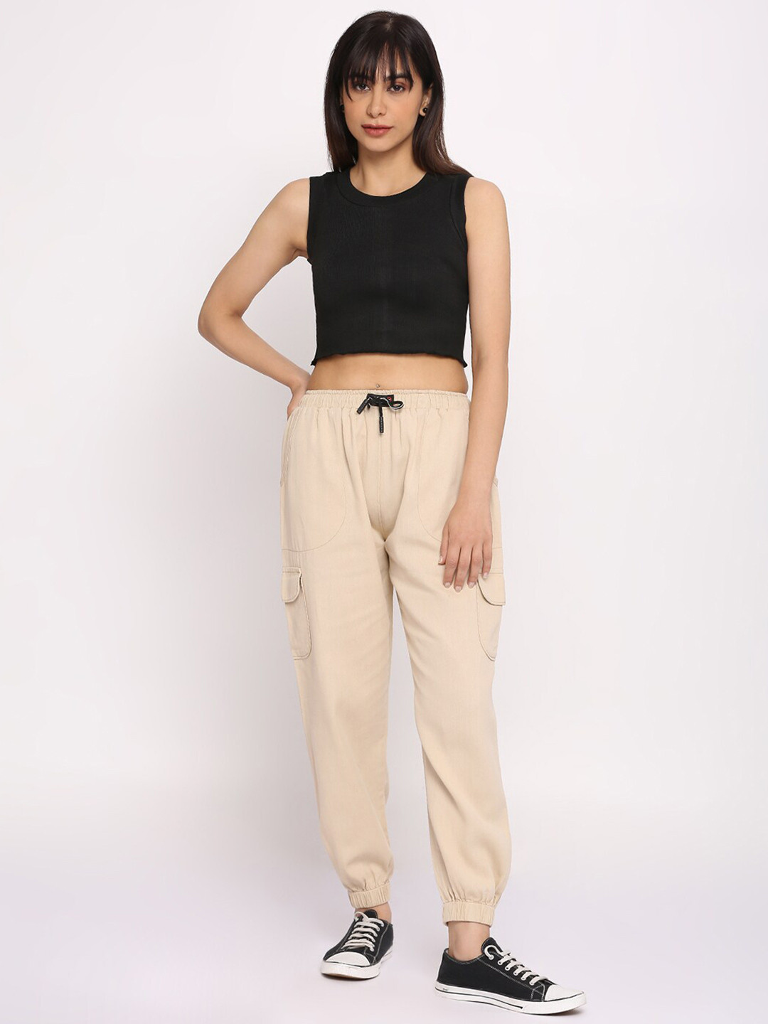 Pink Guava Sleeveless Round Neck Cotton Slim FitCrop T-shirt