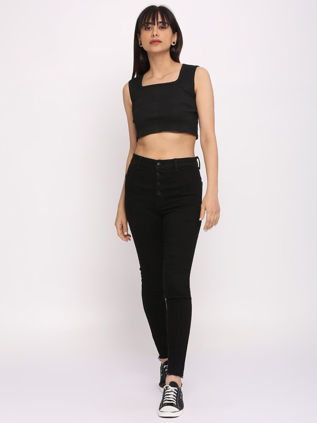 Pink Guava Sleeveless Square Neck Cotton Slim Fit Crop T shirt