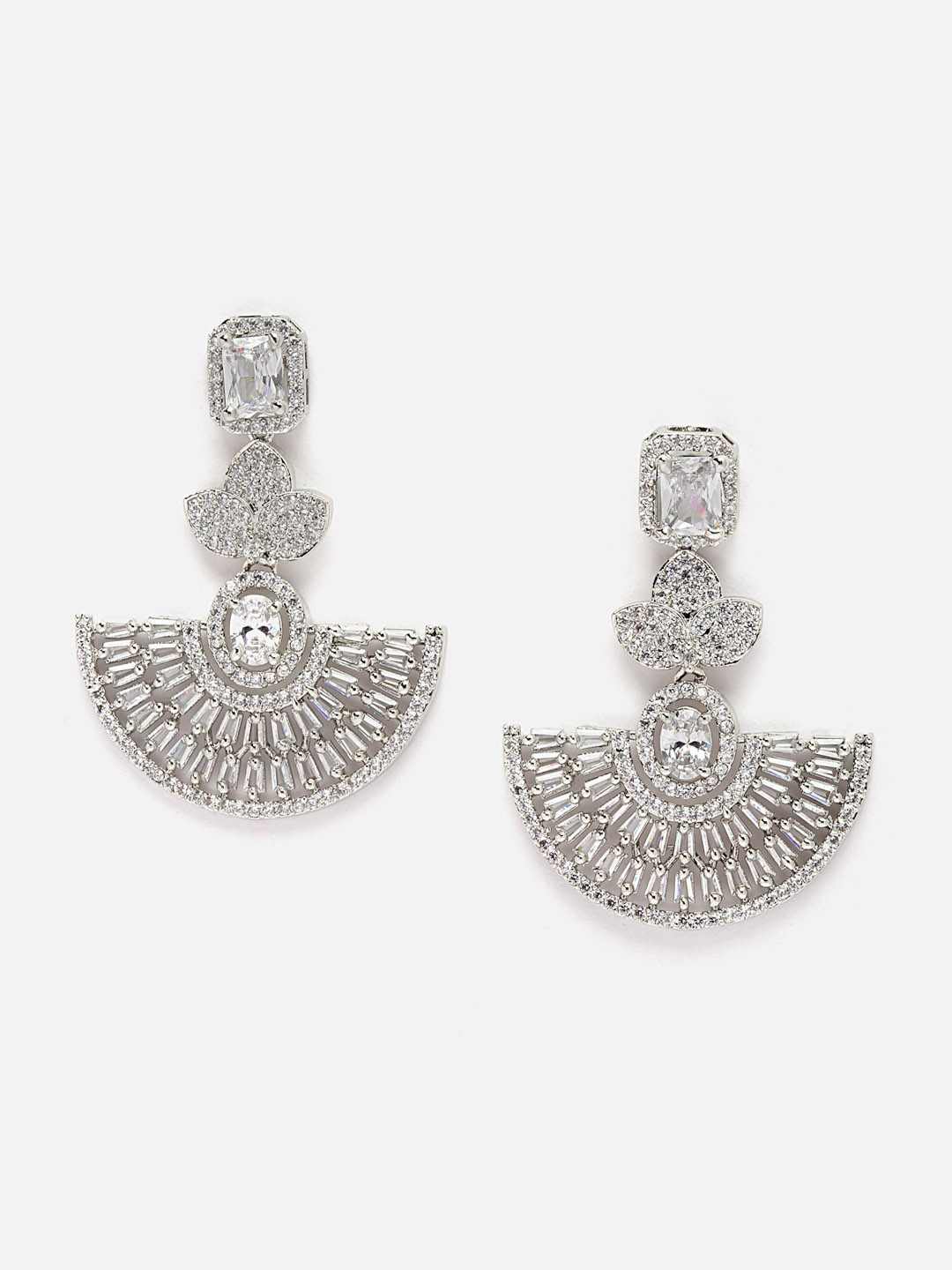 DressBerry White Rhodium-Plated AD Drop Earrings