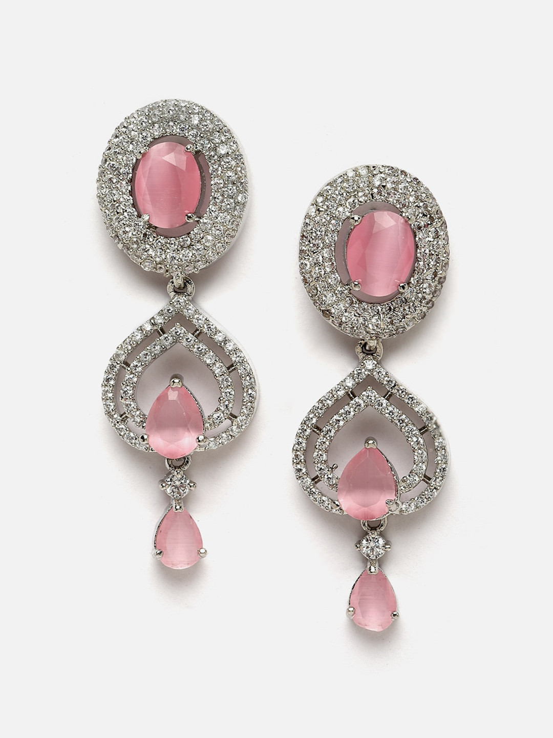 DressBerry Pink Rhodium-Plated AD Drop Earrings