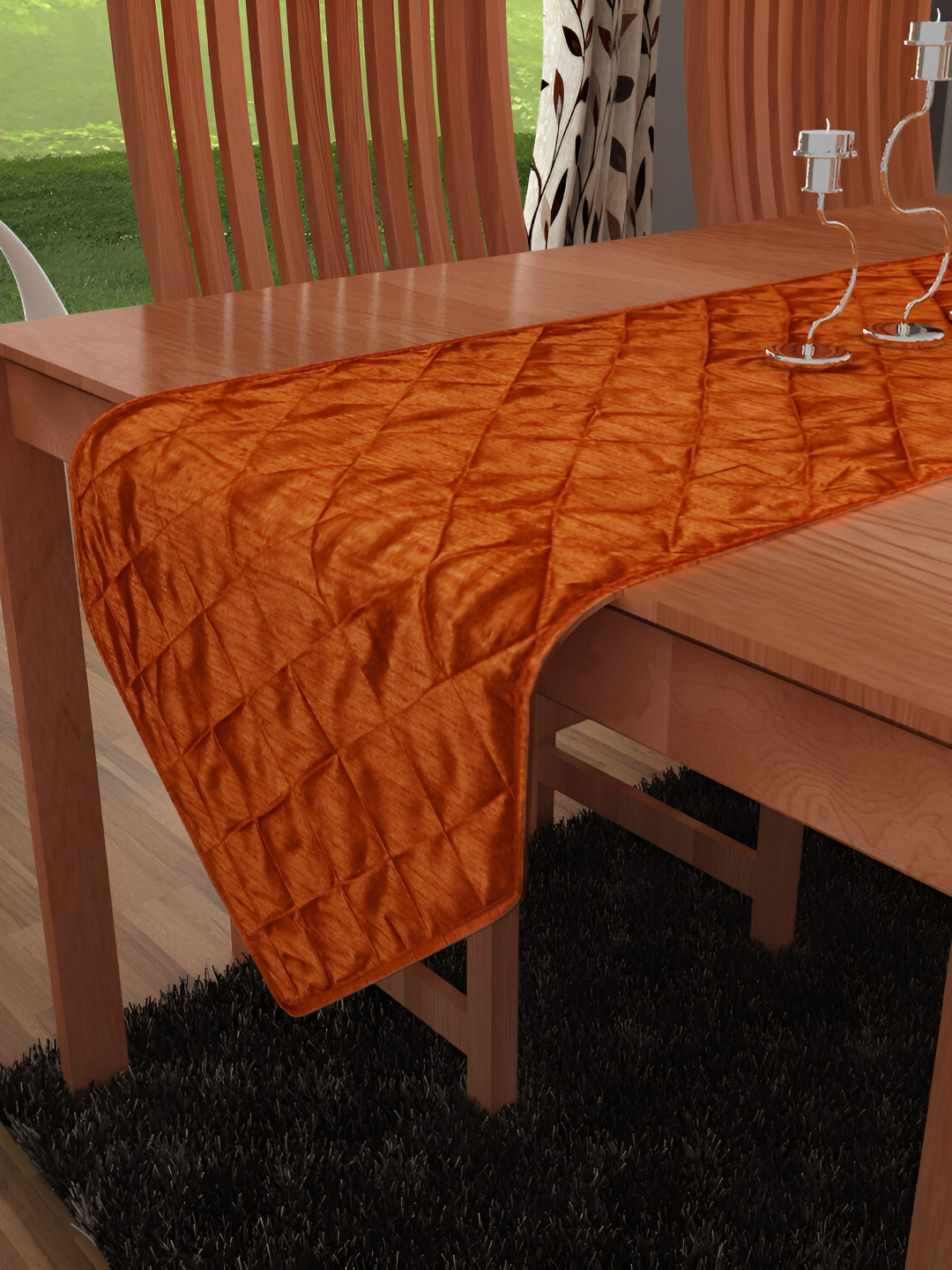 Home Heart Orange Coloured Quilted Reversible Table Runner
