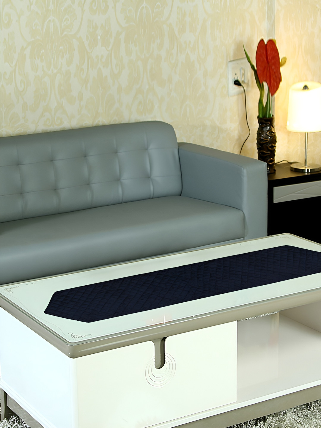 Home Heart Navy Blue Quilted Reversible Table Runner