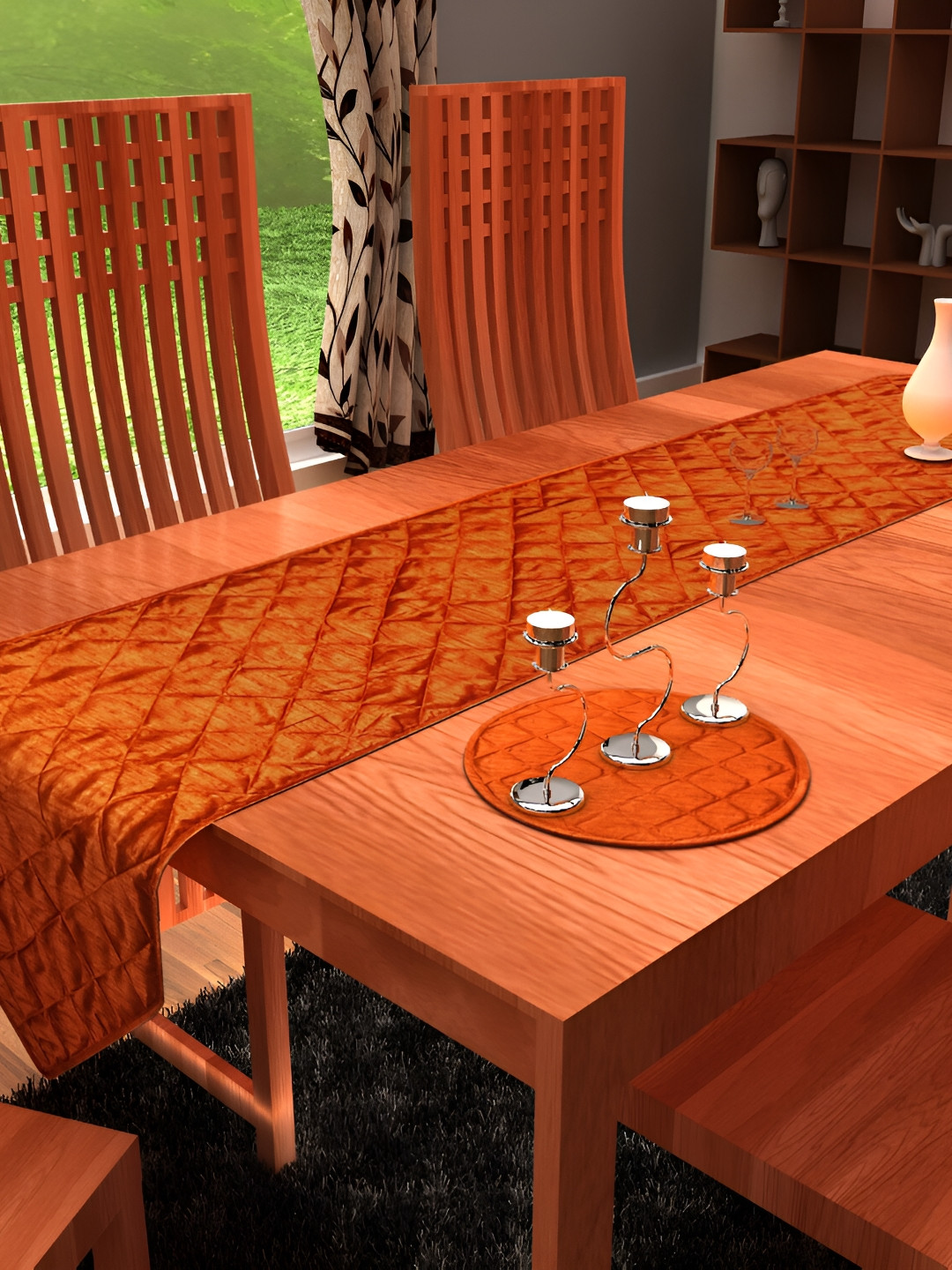 Home Heart Orange Coloured Quilted Reversible Table Runner