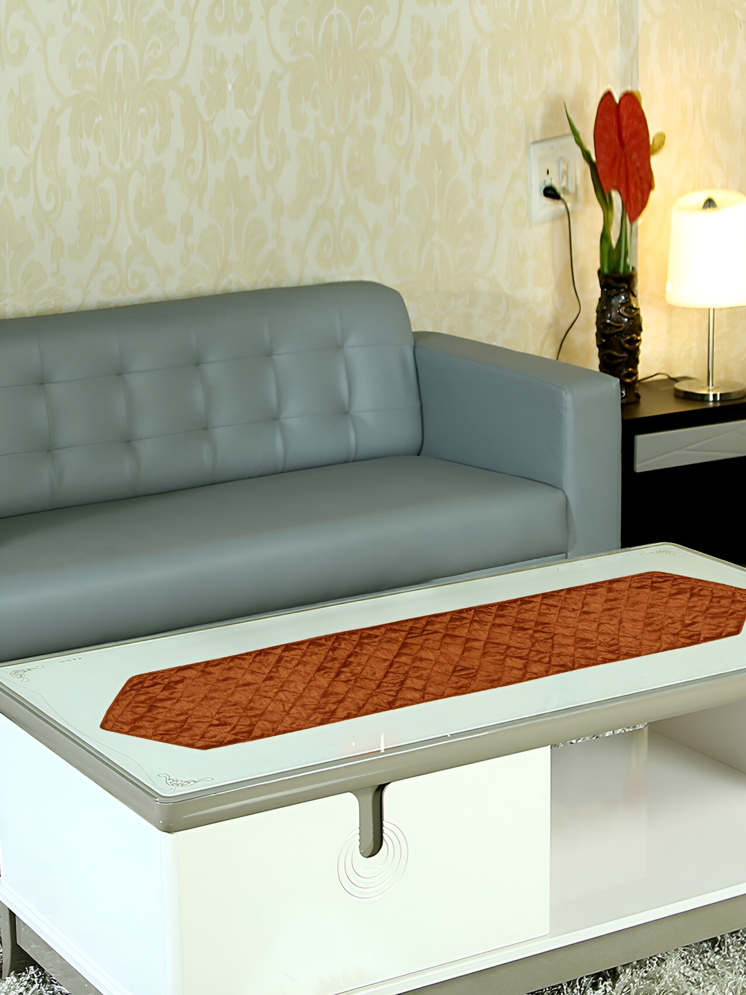 Home Heart Orange Coloured Quilted Reversible Table Runner