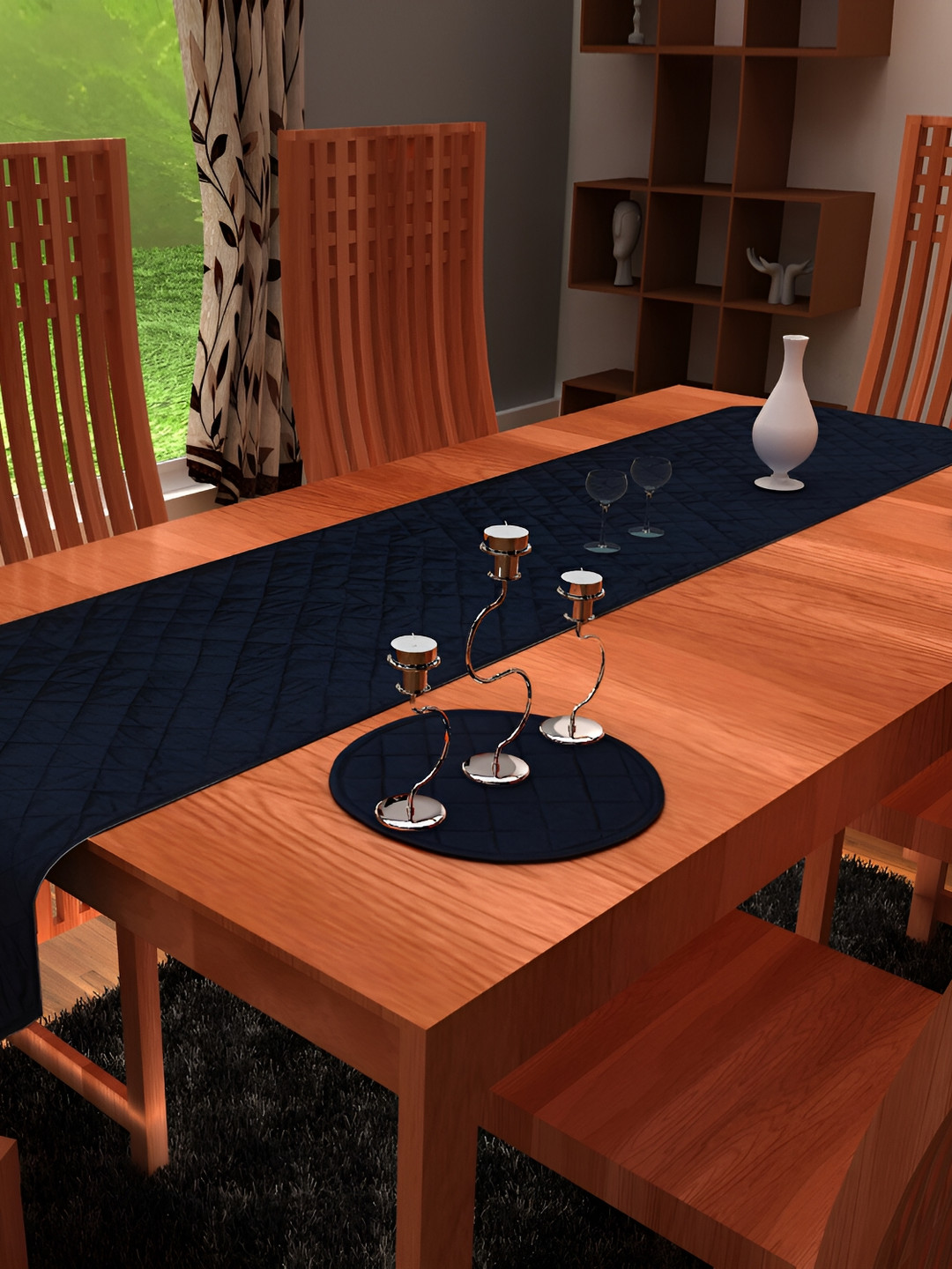 Home Heart Navy Blue Quilted Reversible Table Runner