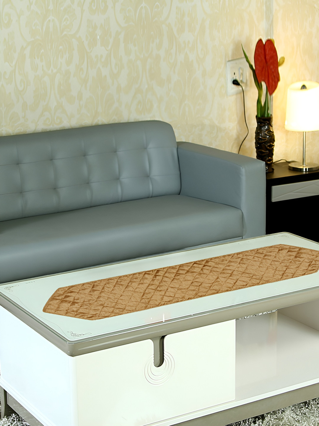 Home Heart Beige Quilted Reversible Table Runner