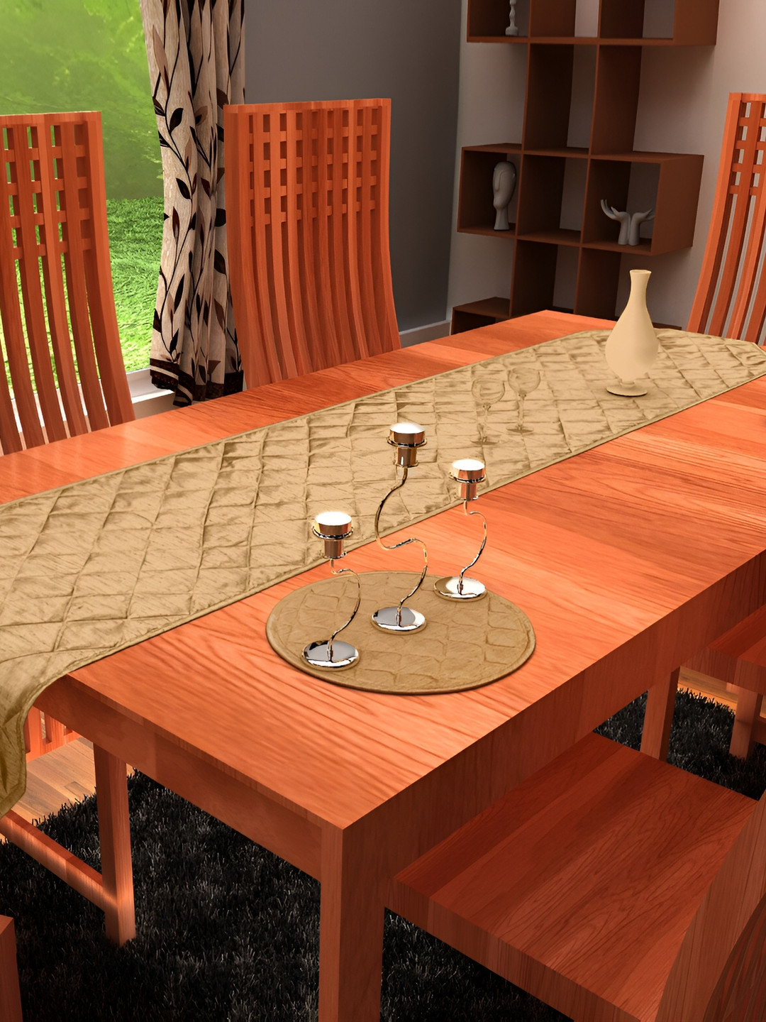 Home Heart Beige Quilted Reversible Table Runner