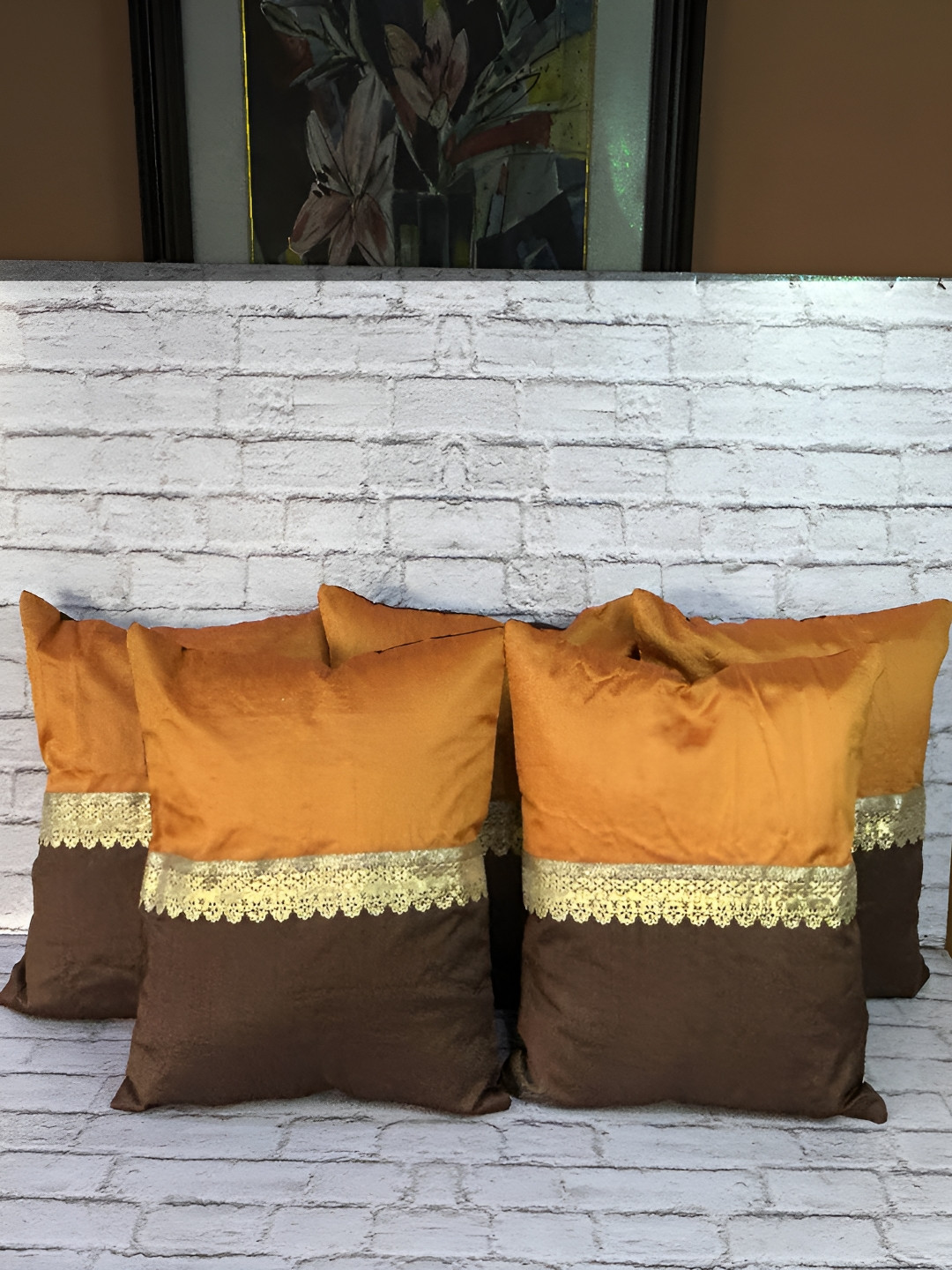 Pink Parrot Quick-Dry Colourblocked Polyester Anti-Wrinkle 5 Pcs Cushion Covers -16x16In