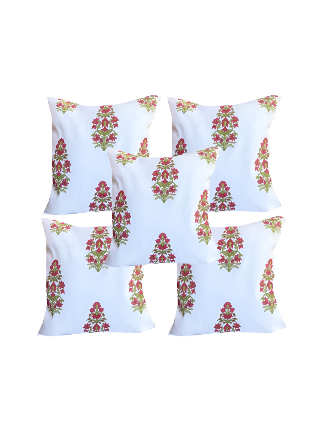 Pink Parrot Blue Floral Jacquard Silk Washable 5 Piece Square Cushion Covers -16x16In