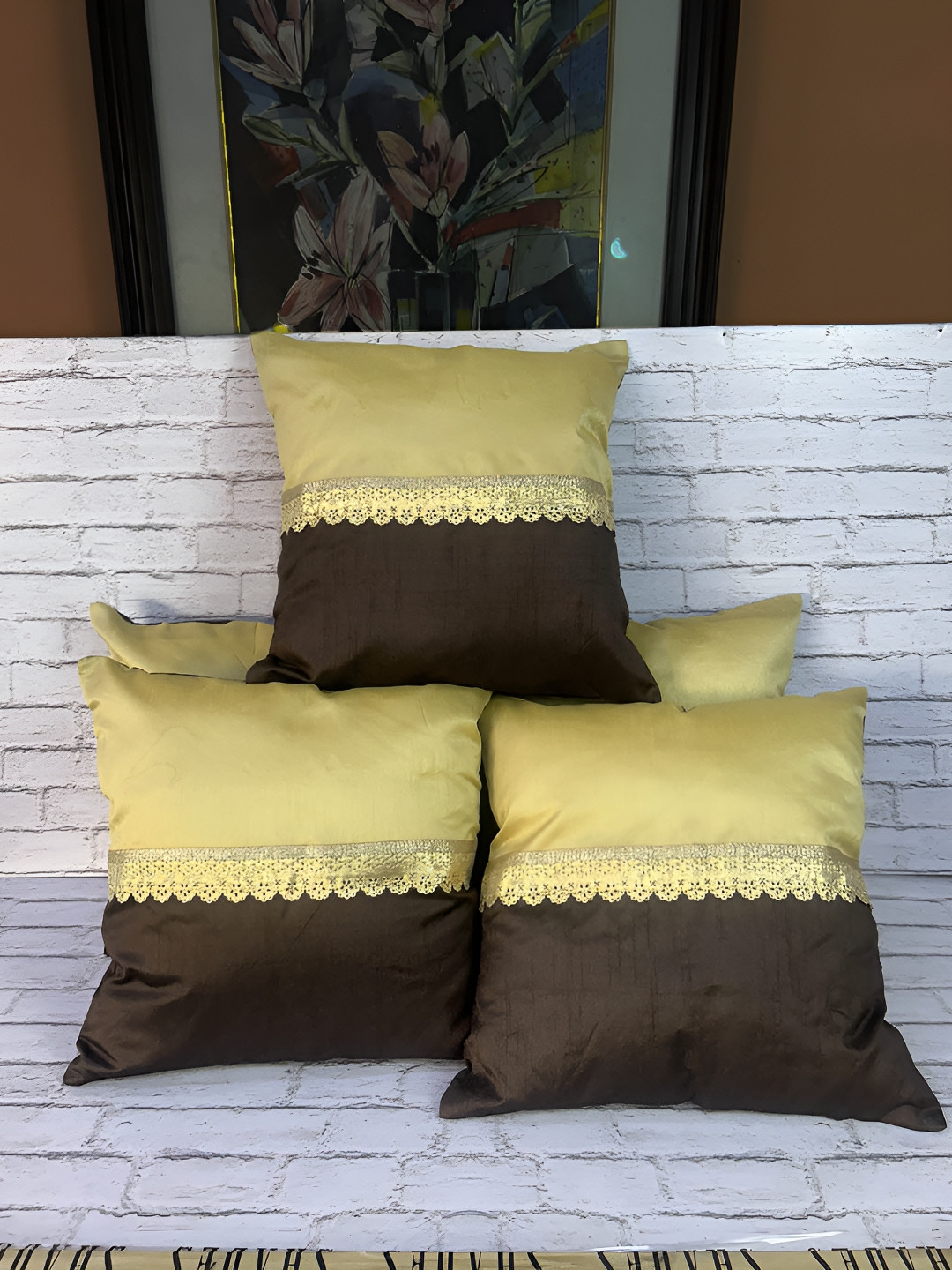 Pink Parrot Polyester Silk Anti-Wrinkle 5 Pcs Patchwork Cushion Covers -16x16In