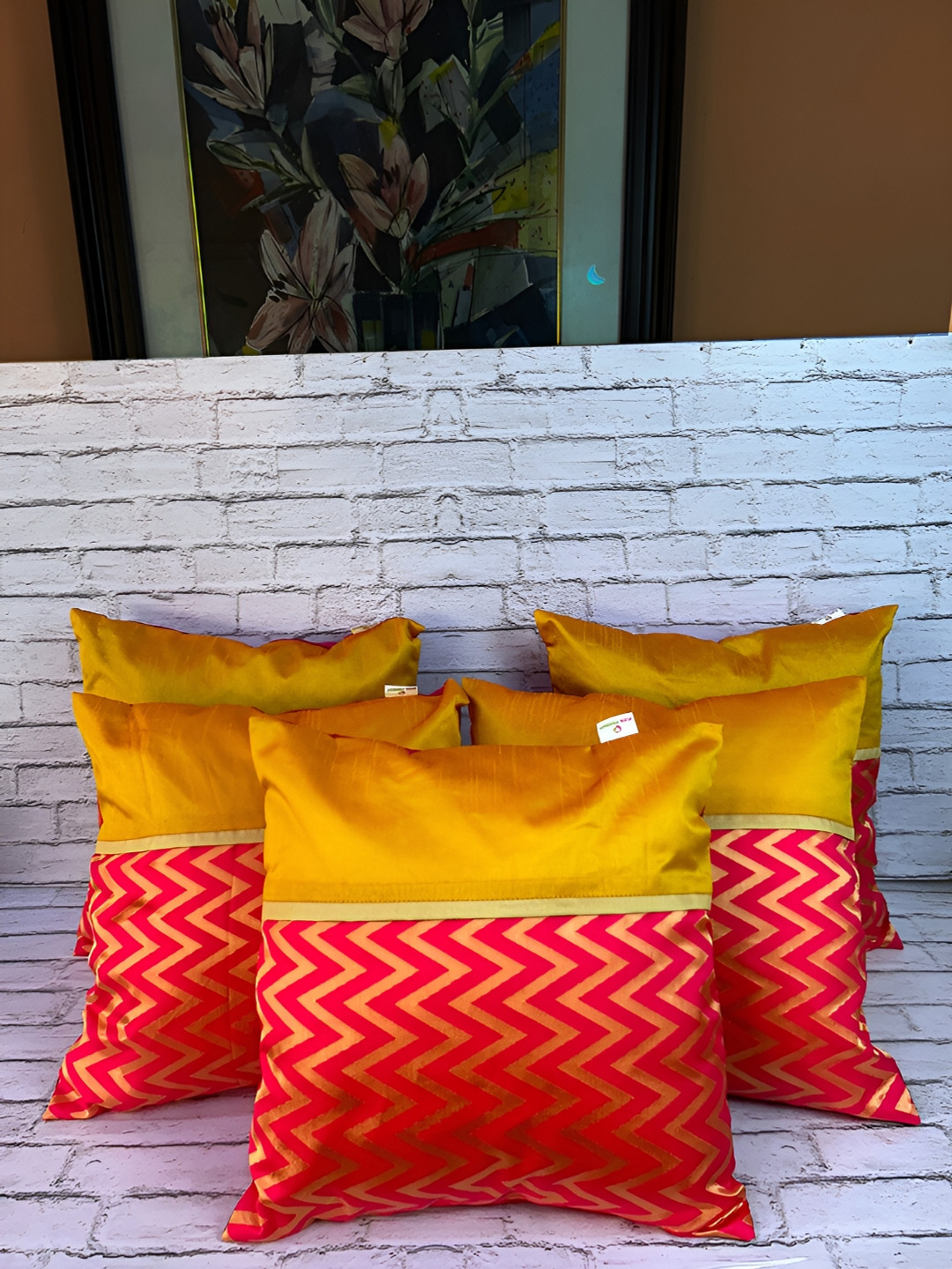 Pink Parrot jacquard silk Polyester Anti-Wrinkle 5 Pcs Embroidered Cushion Covers -16x16In