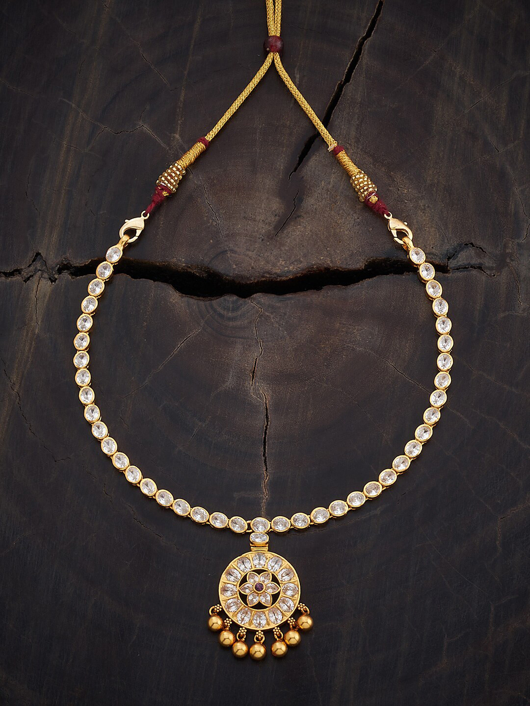 Kushal's Fashion Jewellery Embellished Bridal Silver Gold-Plated Studded Temple Necklace