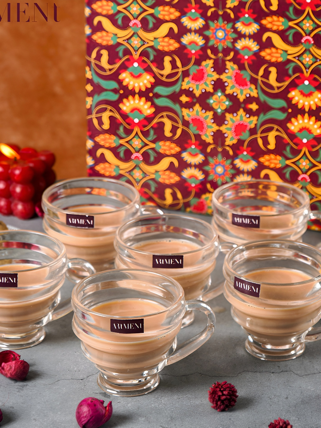 THE ARTMENT You are my happizzaness Off White Glass Handmade 6 Piece Cups-200ml