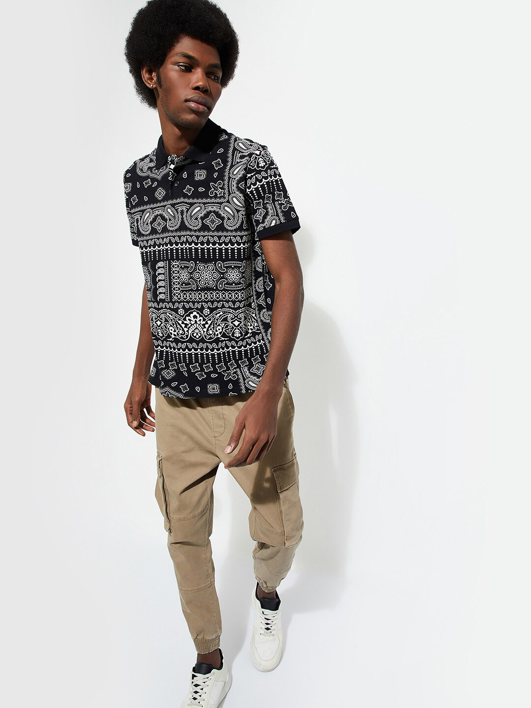 max URB_N Men Slim Fit Bandana Printed Polo T-shirt