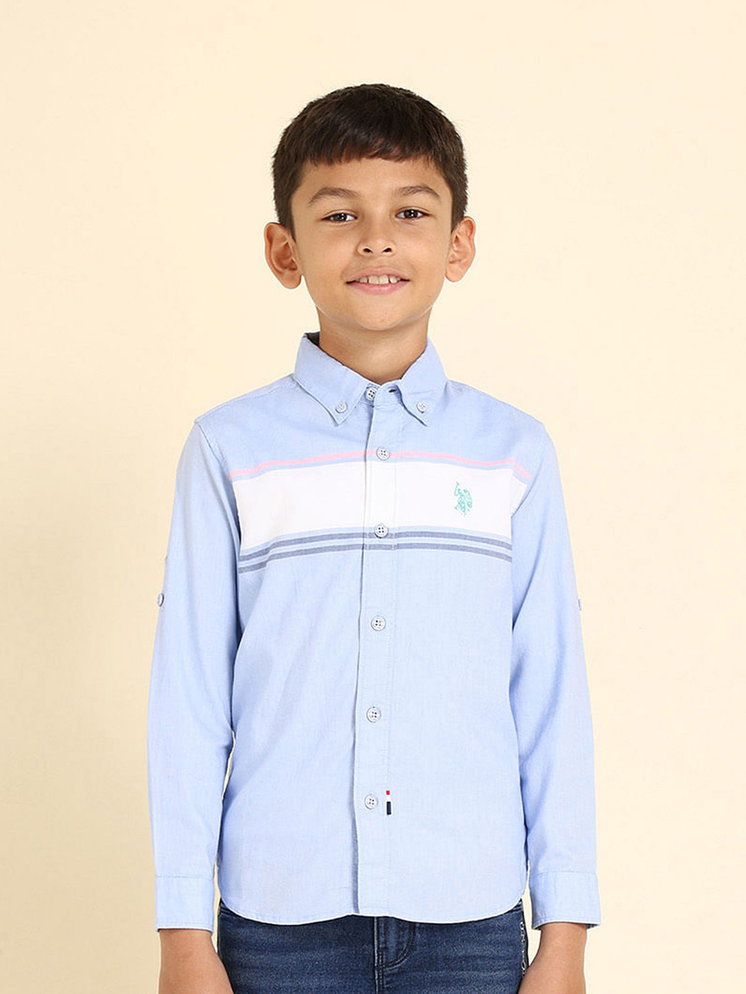 U.S. Polo Assn. Kids Boys Horizontal striped Classic Opaque Oxford Shirt
