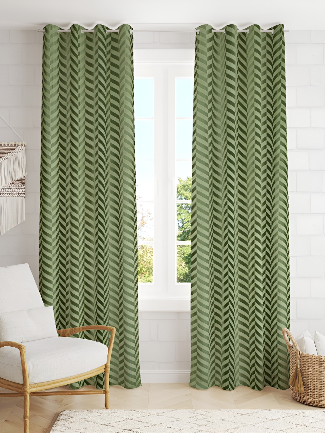 RIDHAAN Green 2 Pieces Embellished Room Darkening Velvet Long Door Curtains