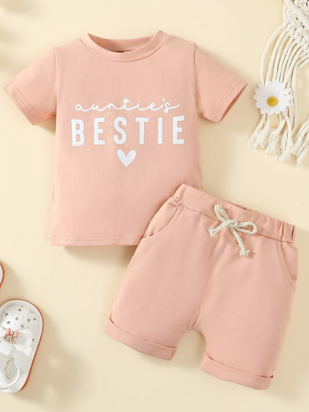 StyleCast Pink Boys Printed Round Neck Top With Short