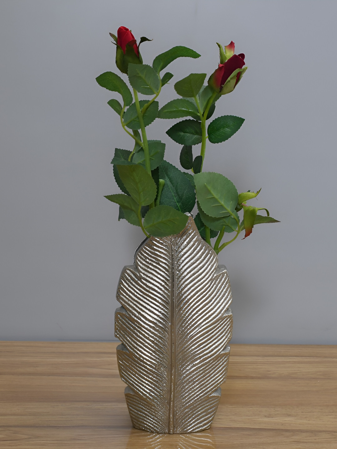 Maison Modern Silver Toned Leaf Shaped Flower Vase