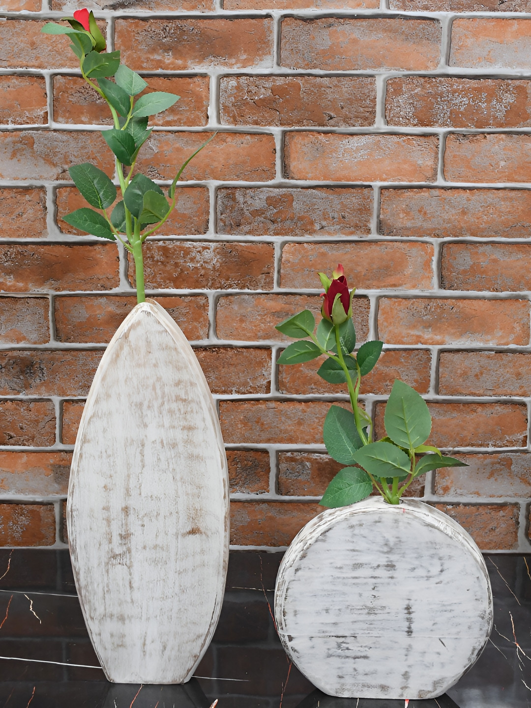 Maison Modern White 2 Pcs Washed Wooden Flower Vases