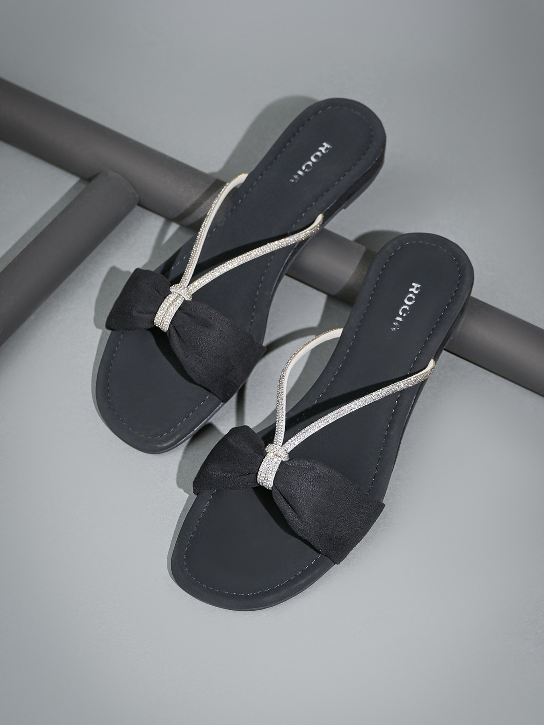 Rocia Embellished Bows Detail Open Toe Fltas