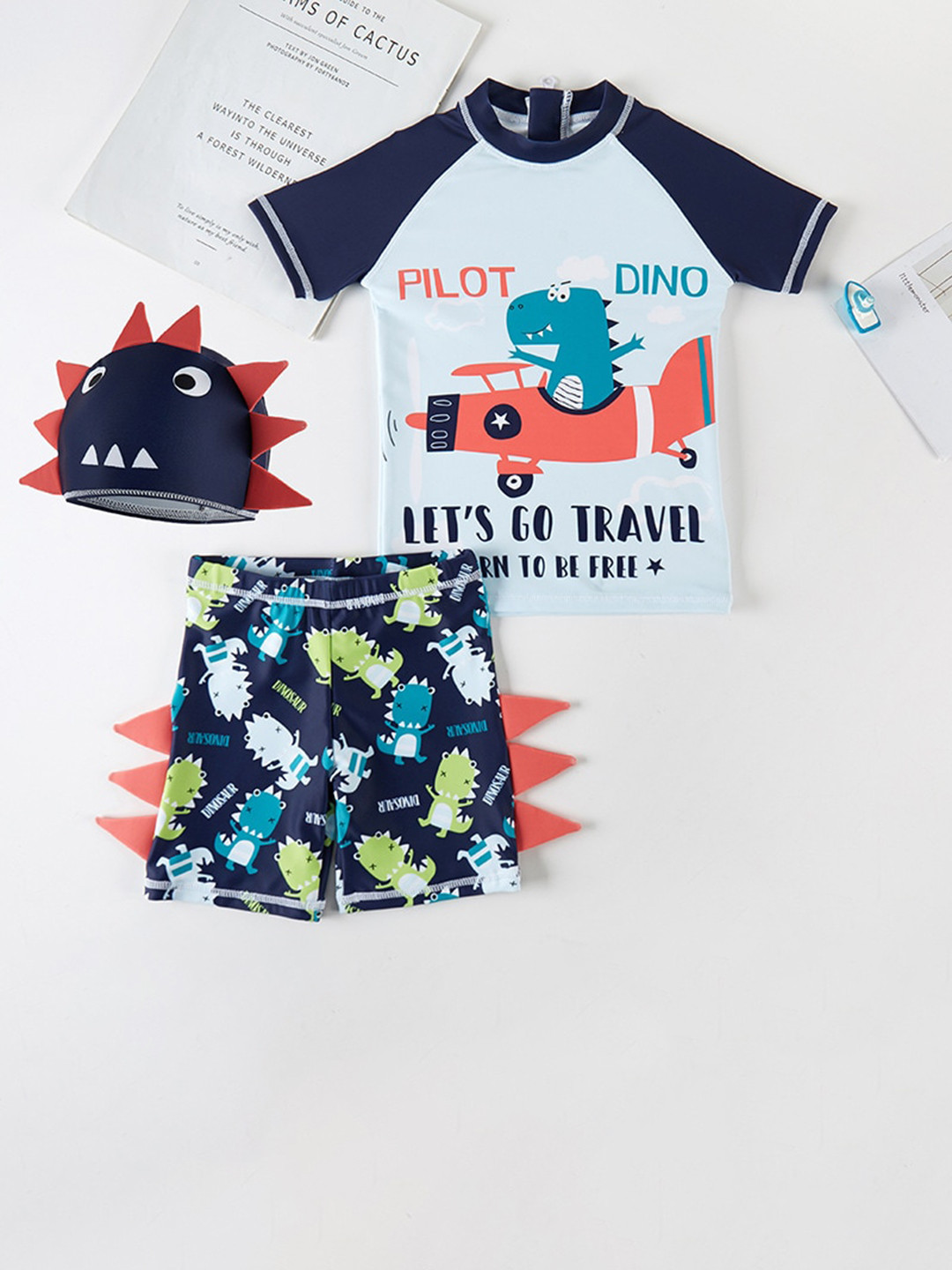 StyleCast x Revolte Boys Blue Abstract Printed Swim Set With Cap