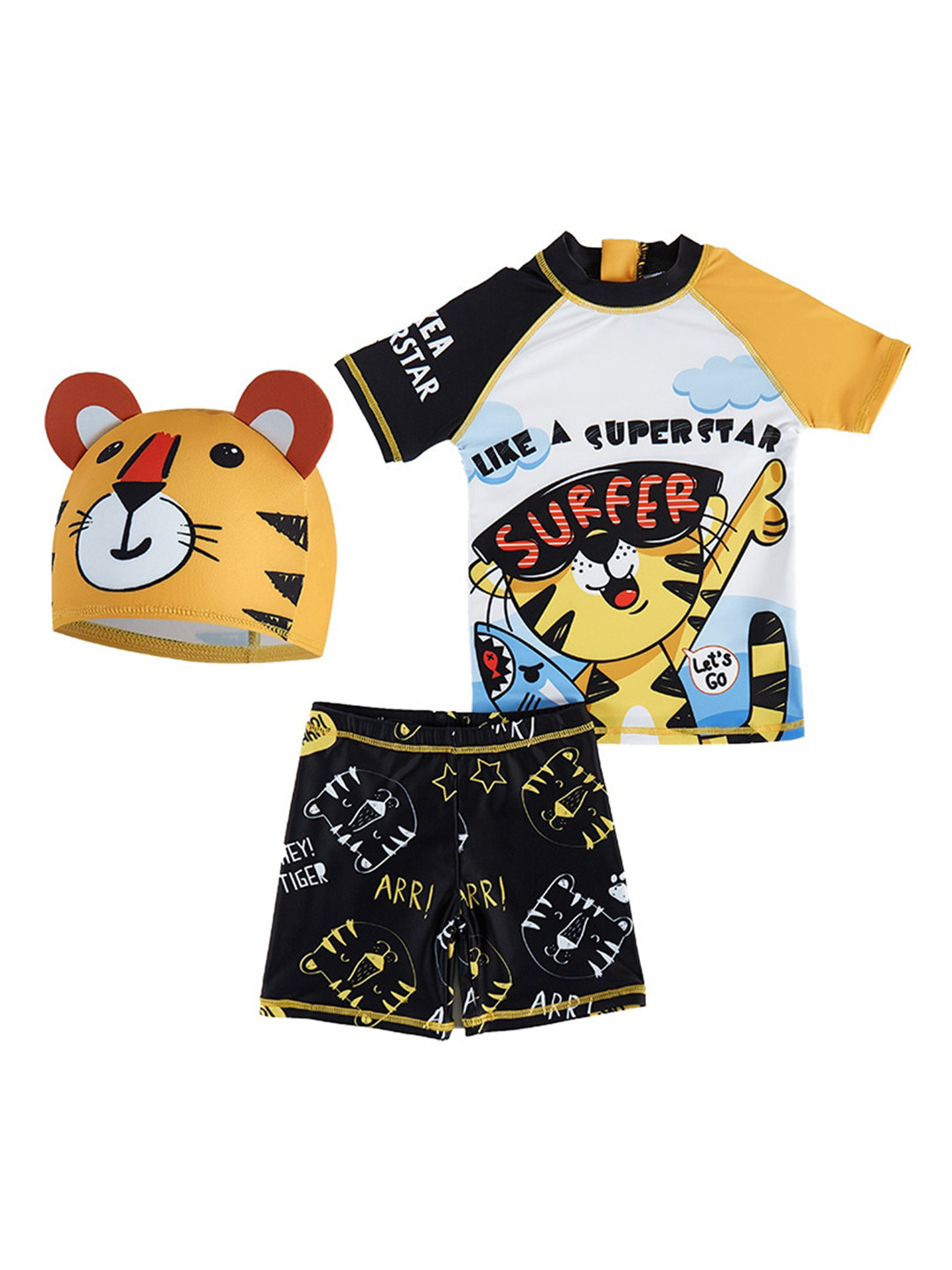 StyleCast x Revolte Boys Yellow Graphic Printed Swim Set With Cap