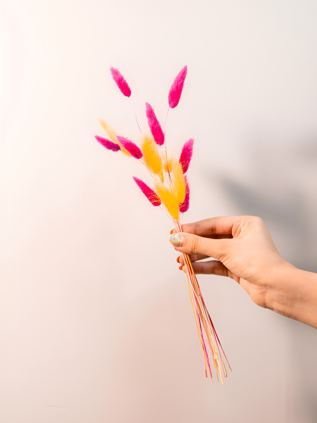 ArteCasa Naturally Dried Summer Bunny Tails Bunch with Ceramic Mushroom Vase