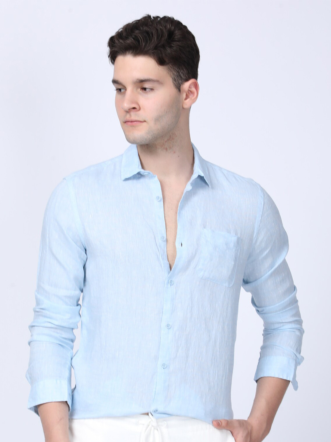 POE Smart Spread Collar Linen Straight Slim Fit Formal Shirt