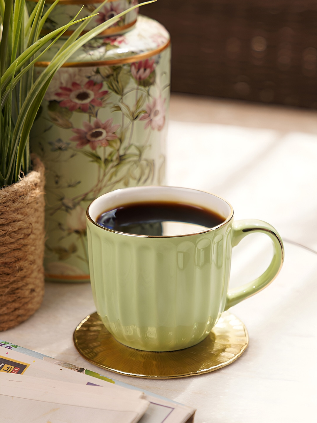 Pure Home and Living Beautiful Attractive Colourful Green Textured Ceramic Microwave Safe 2 Piece Mugs-300ml