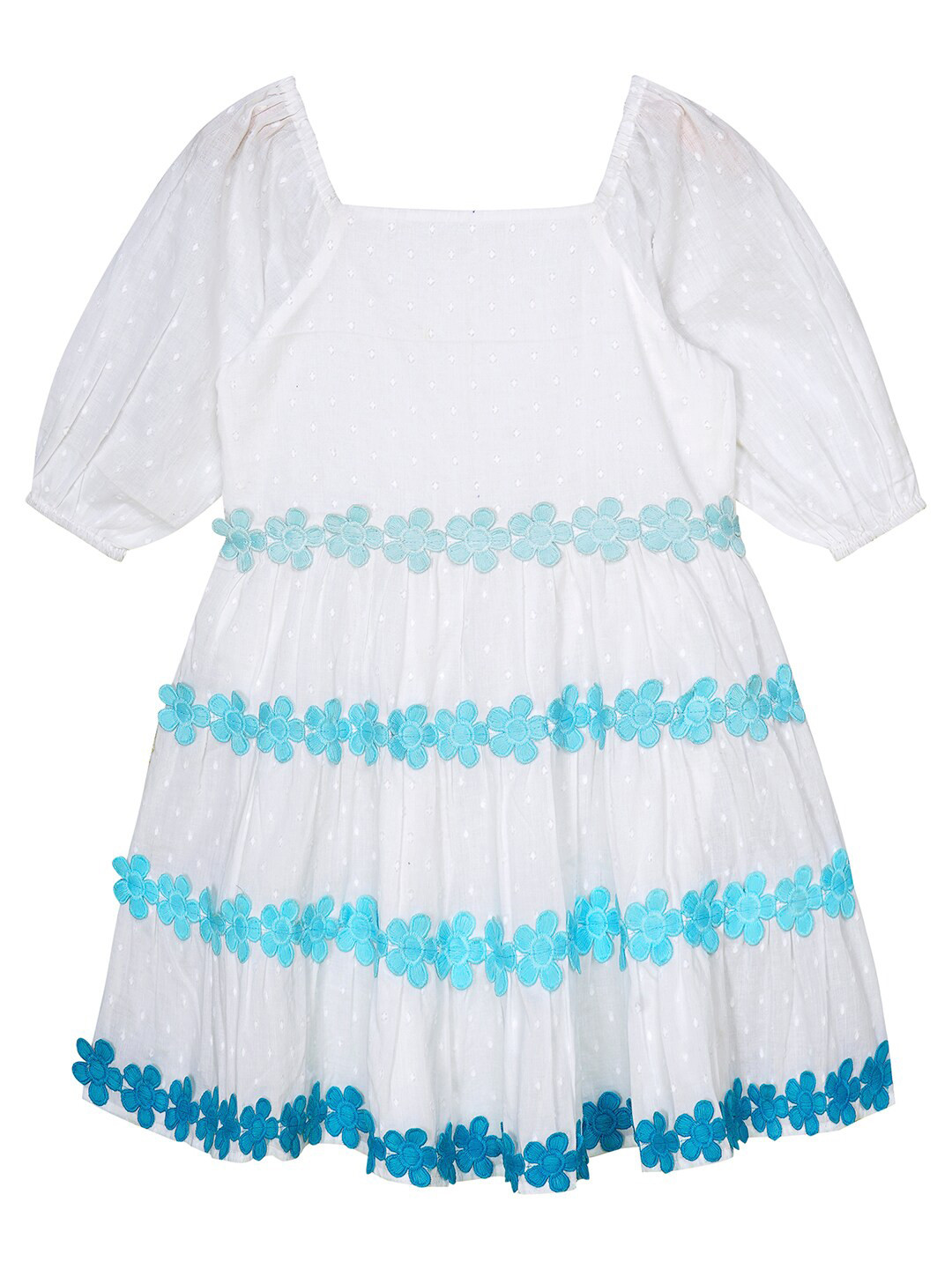 Budding Bees Girls Self Design Puff Sleeves Cotton Fit & Flare Dress