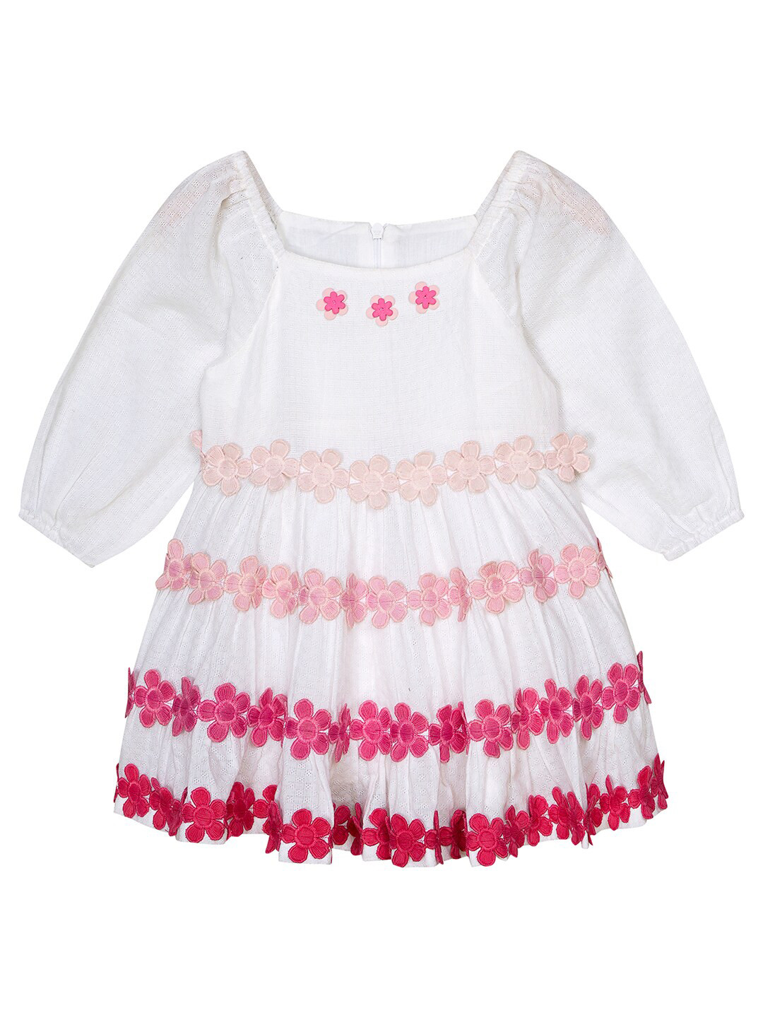 Budding Bees Girls Puff Sleeves Cotton Fit & Flare Dress