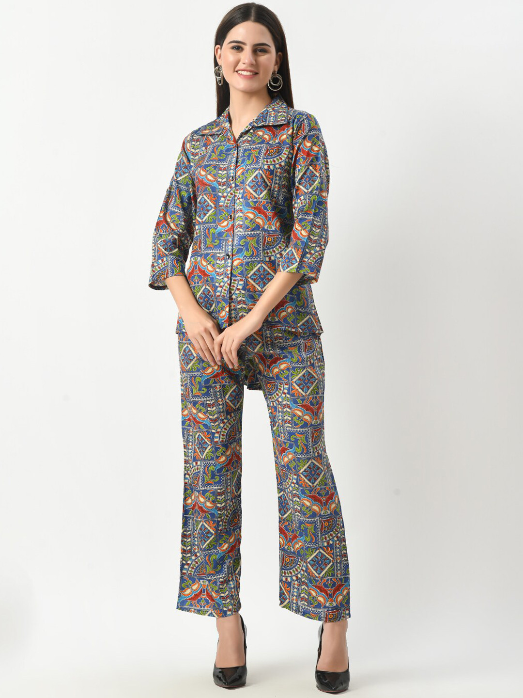 BAESD Printed Cotton Collar Shirt With Palazzos