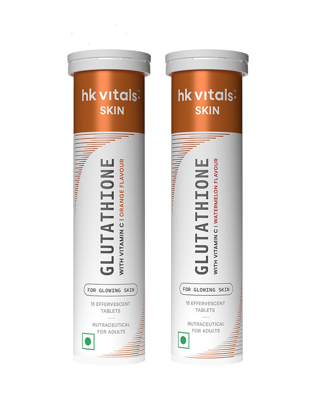 HK VITALS Set Of 2 Glutathione Tablets - 15 Tablets Each - Orange & Watermelon Flavor