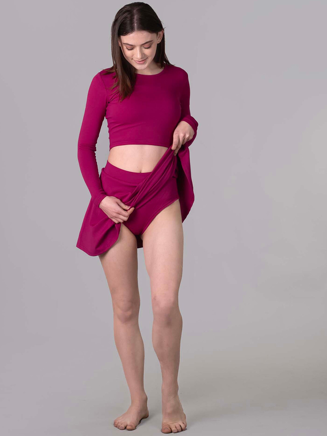 Keepfit Padded Round Neck Crop Top With Skirt