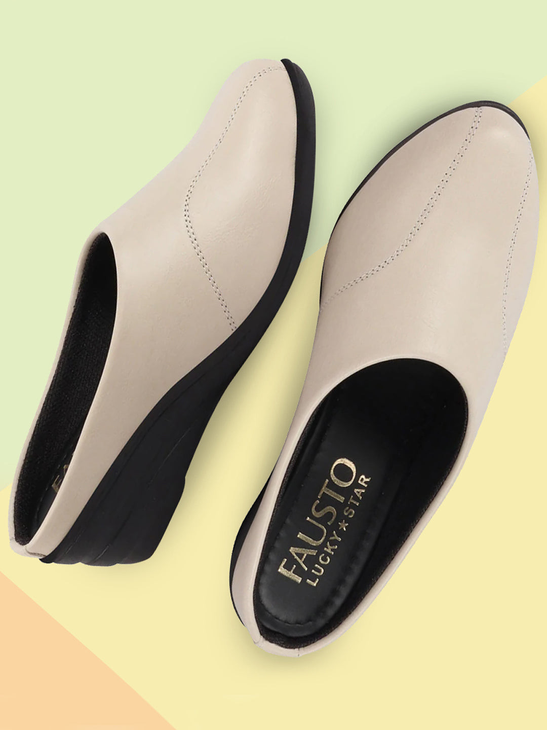 FAUSTO Round Toe Wedge Heeled Mules