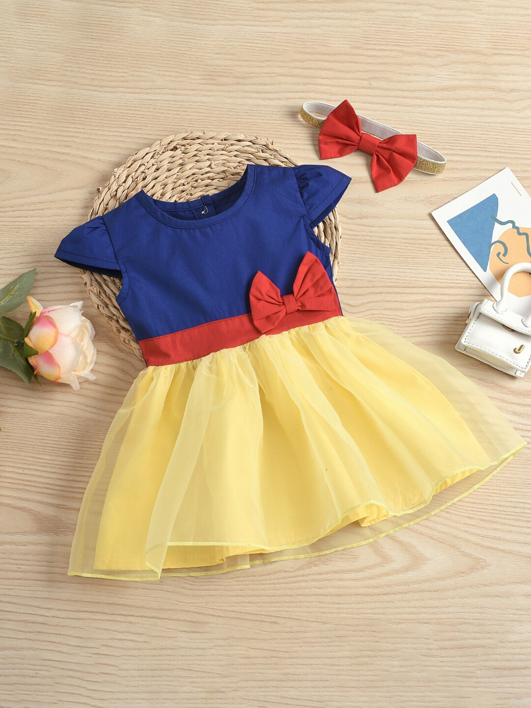 StyleCast Girls Blue Colourblocked Cap Sleeve A-Line Dress
