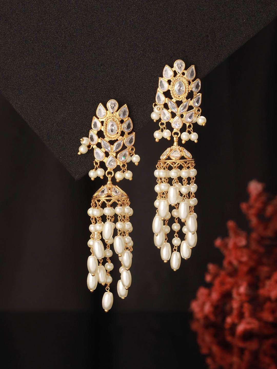 Saraf RS Jewellery 24K Gold Plated Kundan Studded Pearl Beaded Lightweight Earring