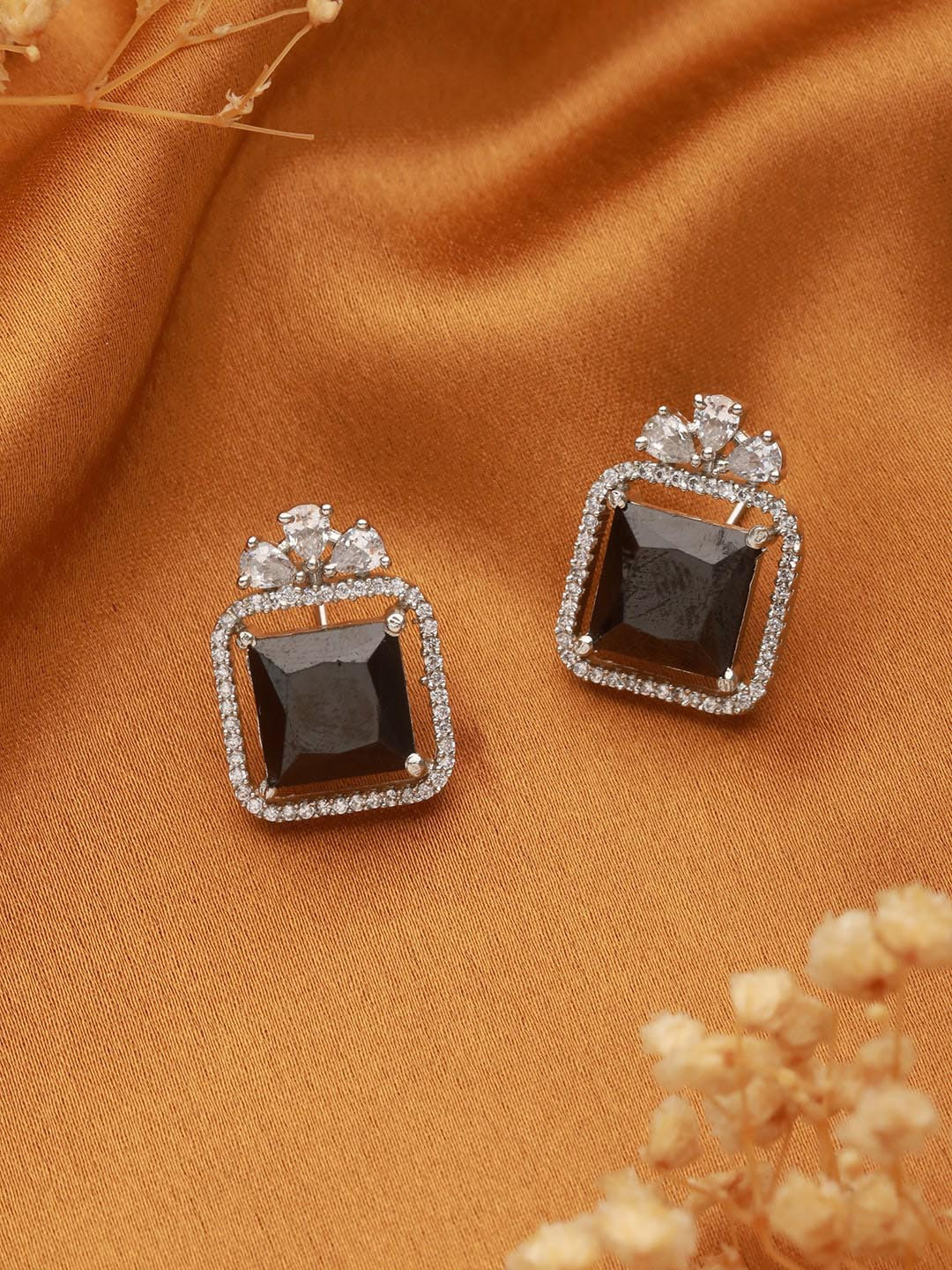 Saraf RS Jewellery Silver Plated Blue Zircon Minimal Luxe Studs Earrings