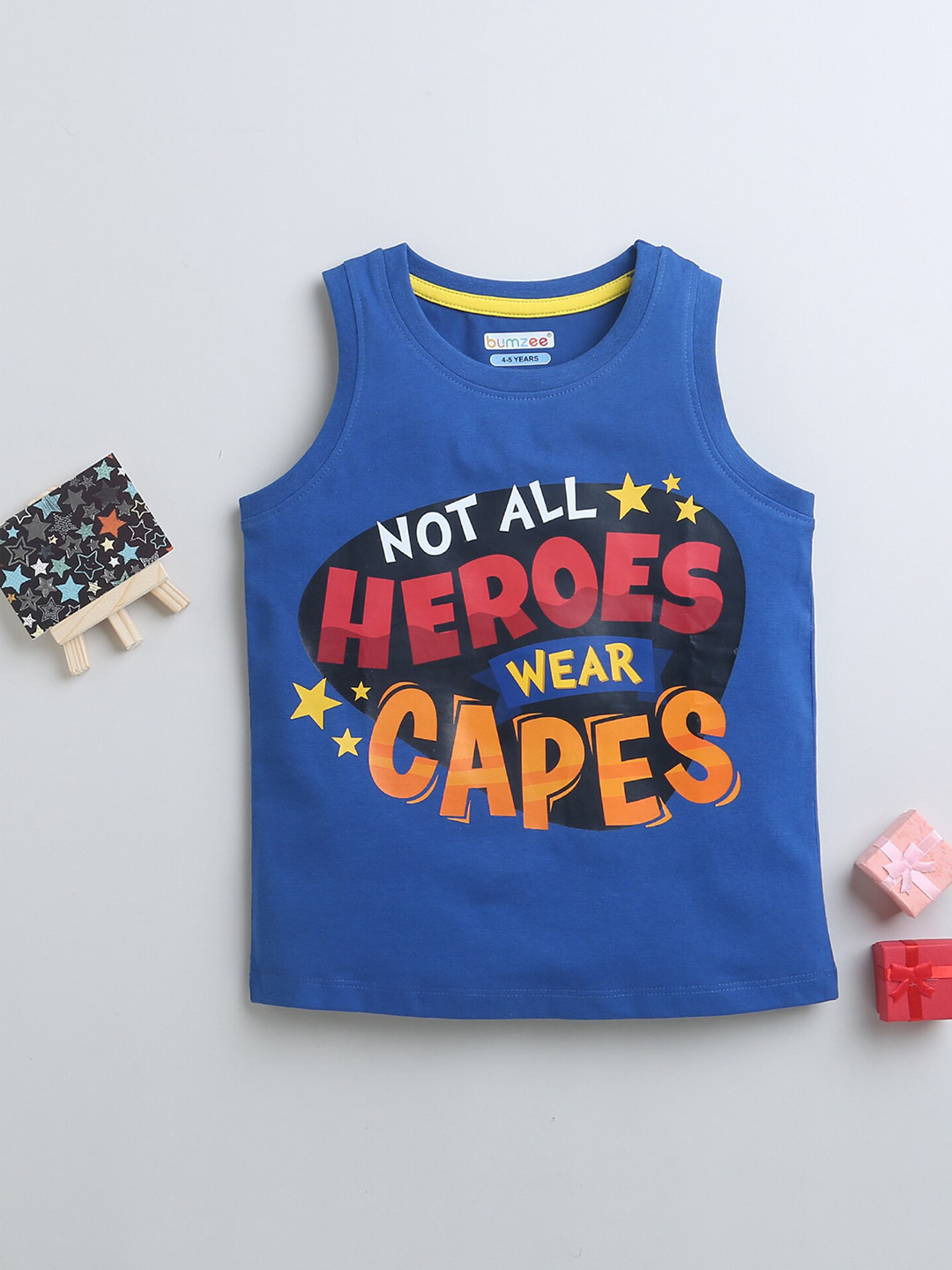 BUMZEE Boys Typography Printed Round Neck Sleeveless Cotton Casual T-shirt