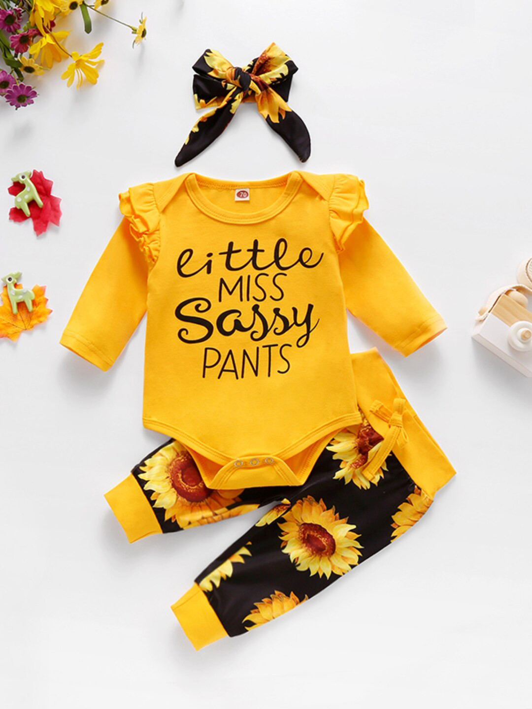 StyleCast Yellow Girls Printed Top With Trousers And Hairband